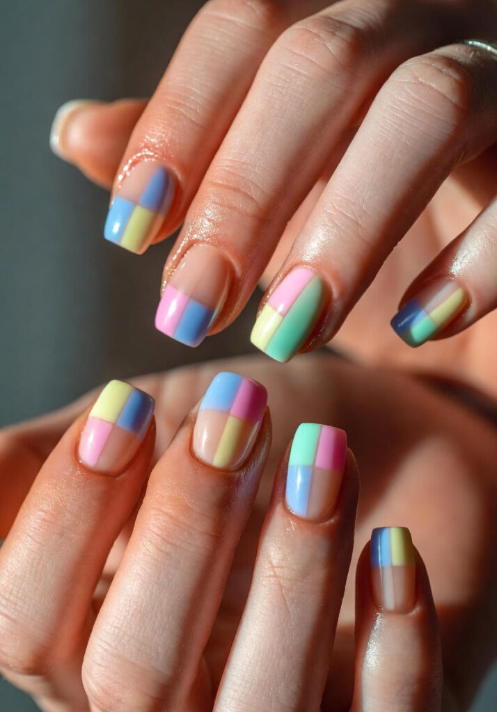 Bold Pastel Color-Blocked Square Nails