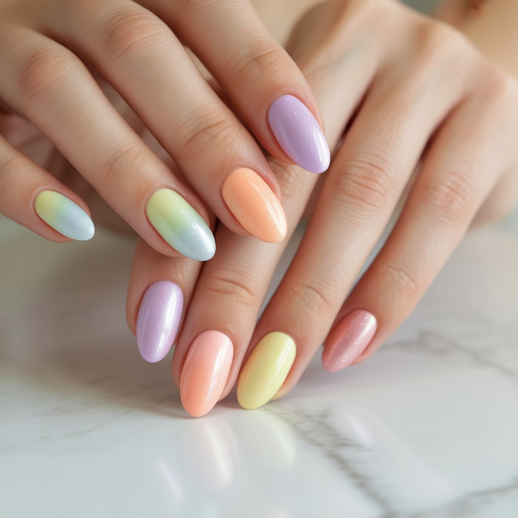 Soft Rainbow Almond Pastels Nails