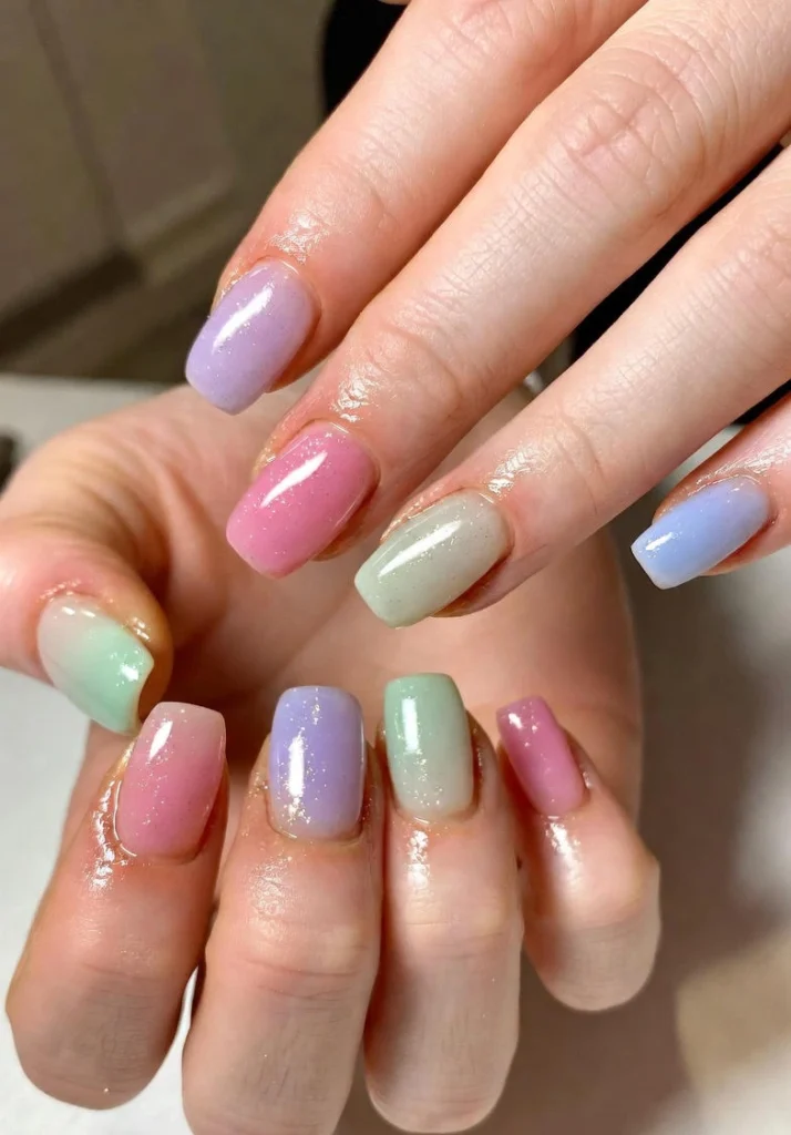 Soft Candy Pastel Square Mix Nails