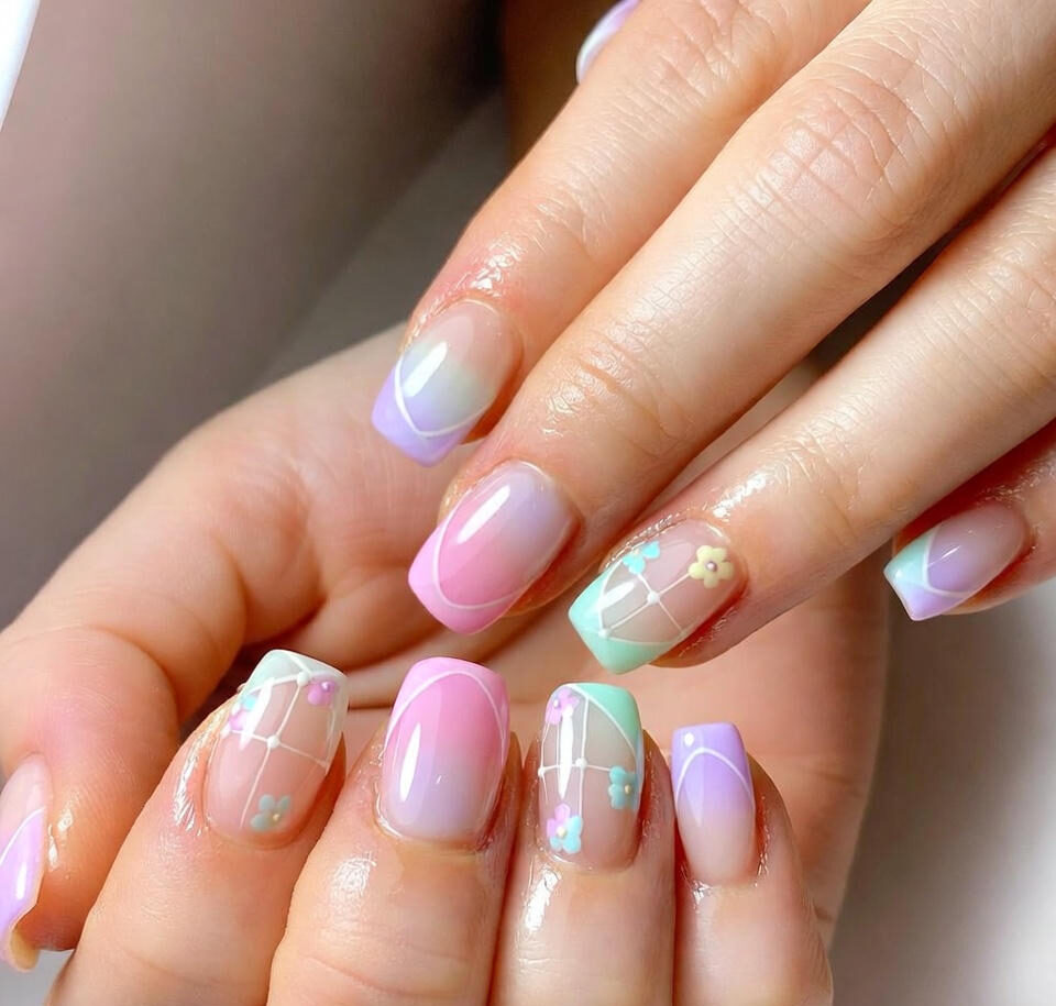 Pastel Curve Art Square Nails