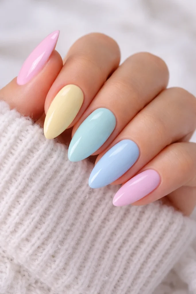 Glossy Pastel Almond Nails for Everyday Wear