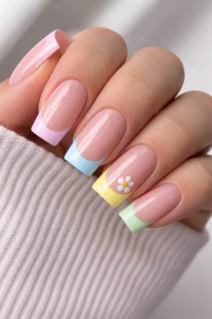 Playful Pastel French Tips on Square Nails