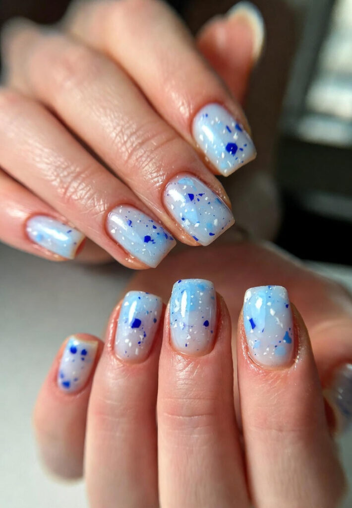 Blue Speckled Square Pastels Nails